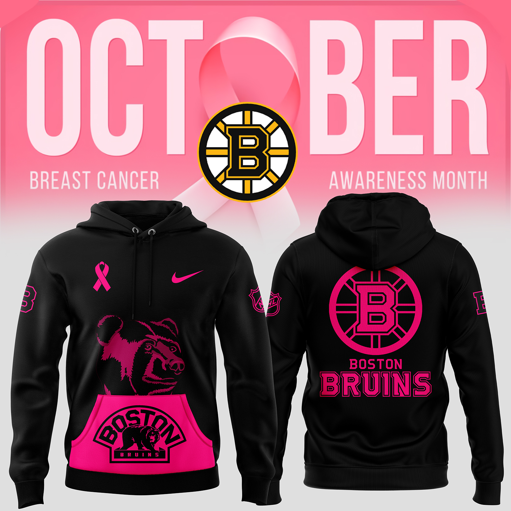 Boston Bruins NHL Breast Cancer Awareness Month Pullover Hoodie - Famjoys Boston Bruins NHL Breast Cancer Awareness Month Pullover Hoodie - Famjoys
