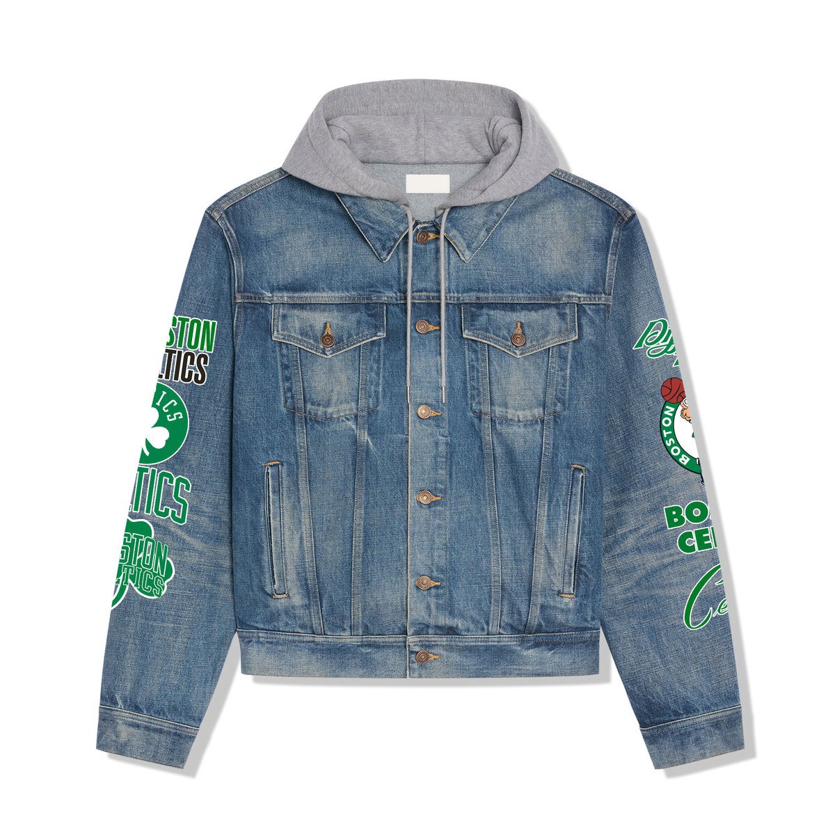 Boston Celtics 18 Time Finals Champions Hoodie Denim Jacket - Famjoys Boston Celtics 18 Time Finals Champions Hoodie Denim Jacket - Famjoys