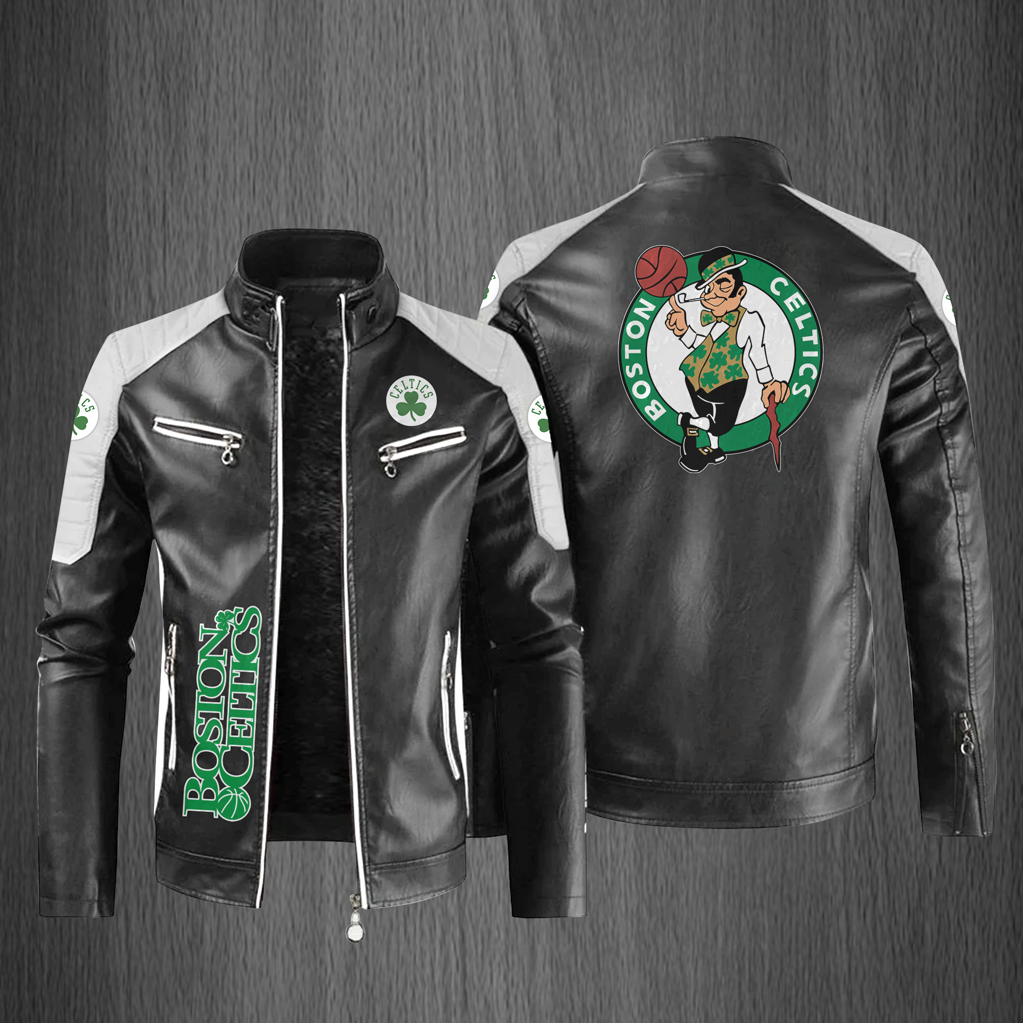 Boston Celtics Fleece Inner Leather Jacket - Famjoys Boston Celtics Fleece Inner Leather Jacket - Famjoys