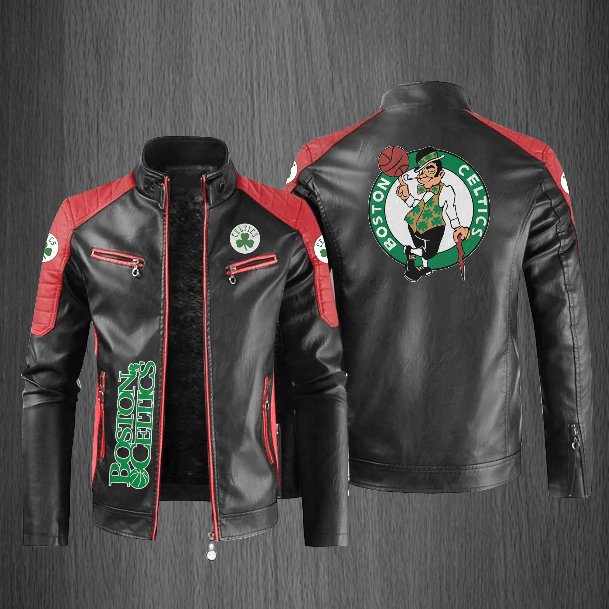 Boston Celtics Fleece Inner Leather Jacket - Famjoys Boston Celtics Fleece Inner Leather Jacket - Famjoys