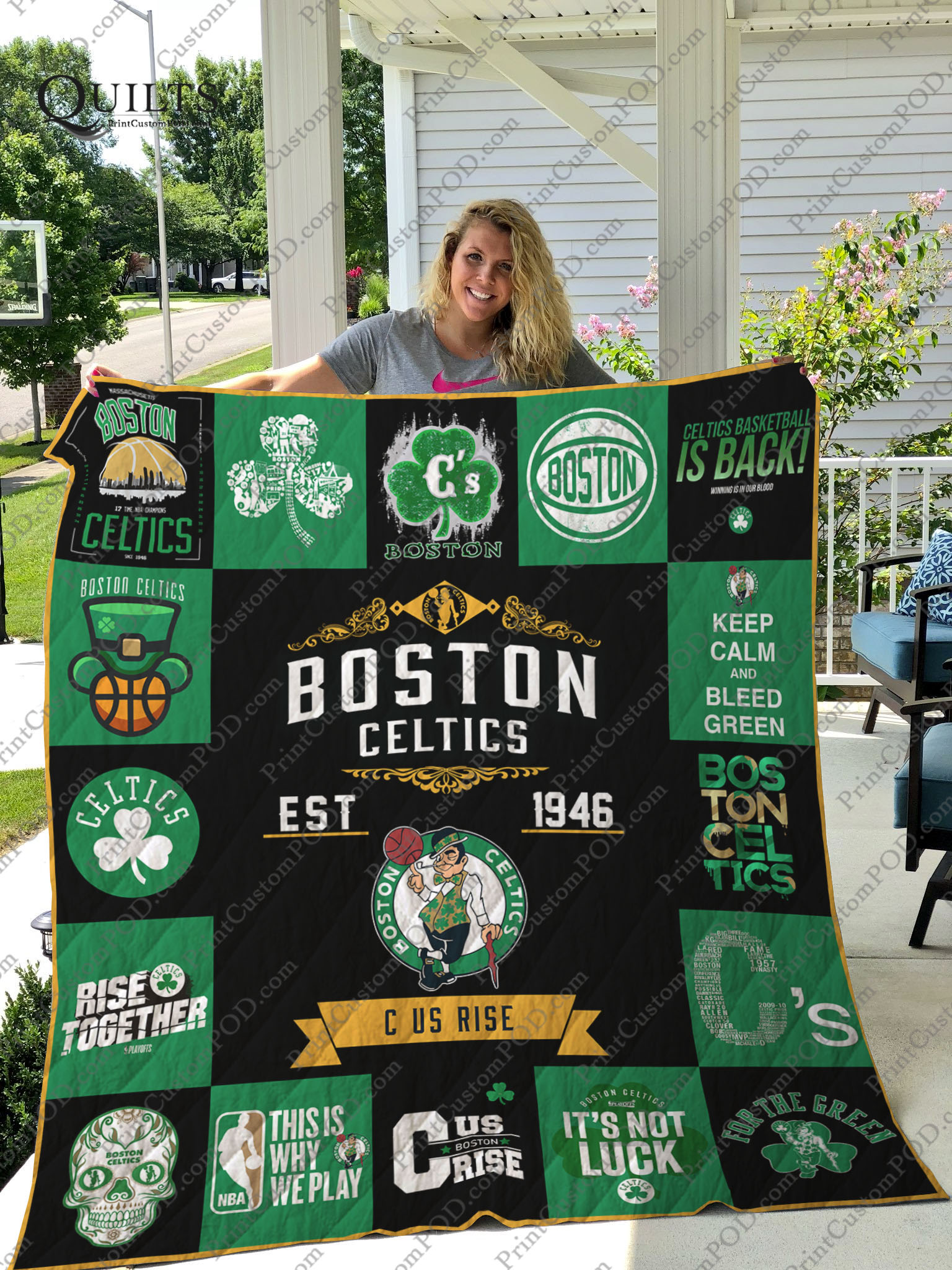 Boston Celtics Quilt Blanket 01 - Famjoys Boston Celtics Quilt Blanket 01 - Famjoys
