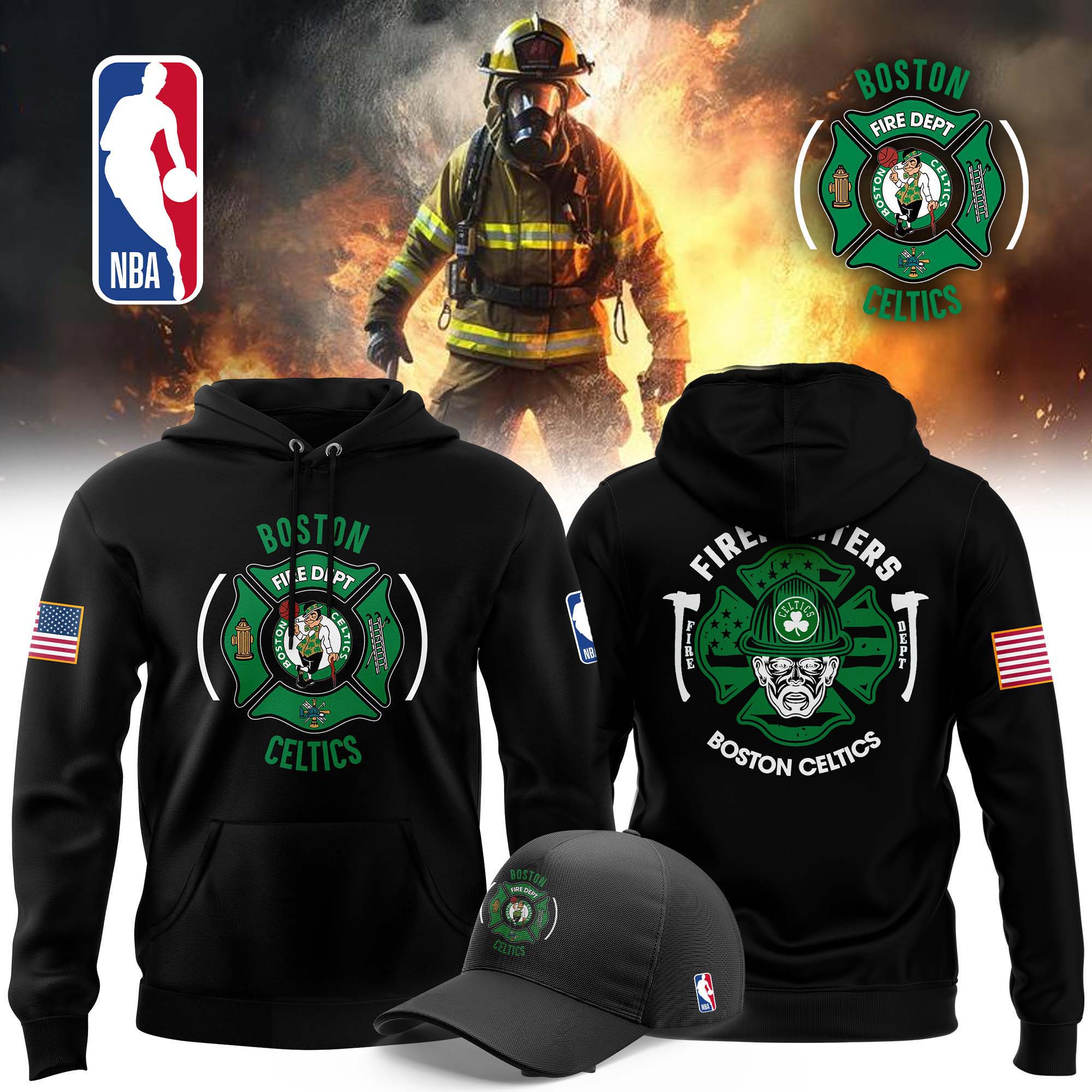 Boston Celtics x Firefighter Appreciation Night Premium Pullover Hoodie - Famjoys Boston Celtics x Firefighter Appreciation Night Premium Pullover Hoodie - Famjoys