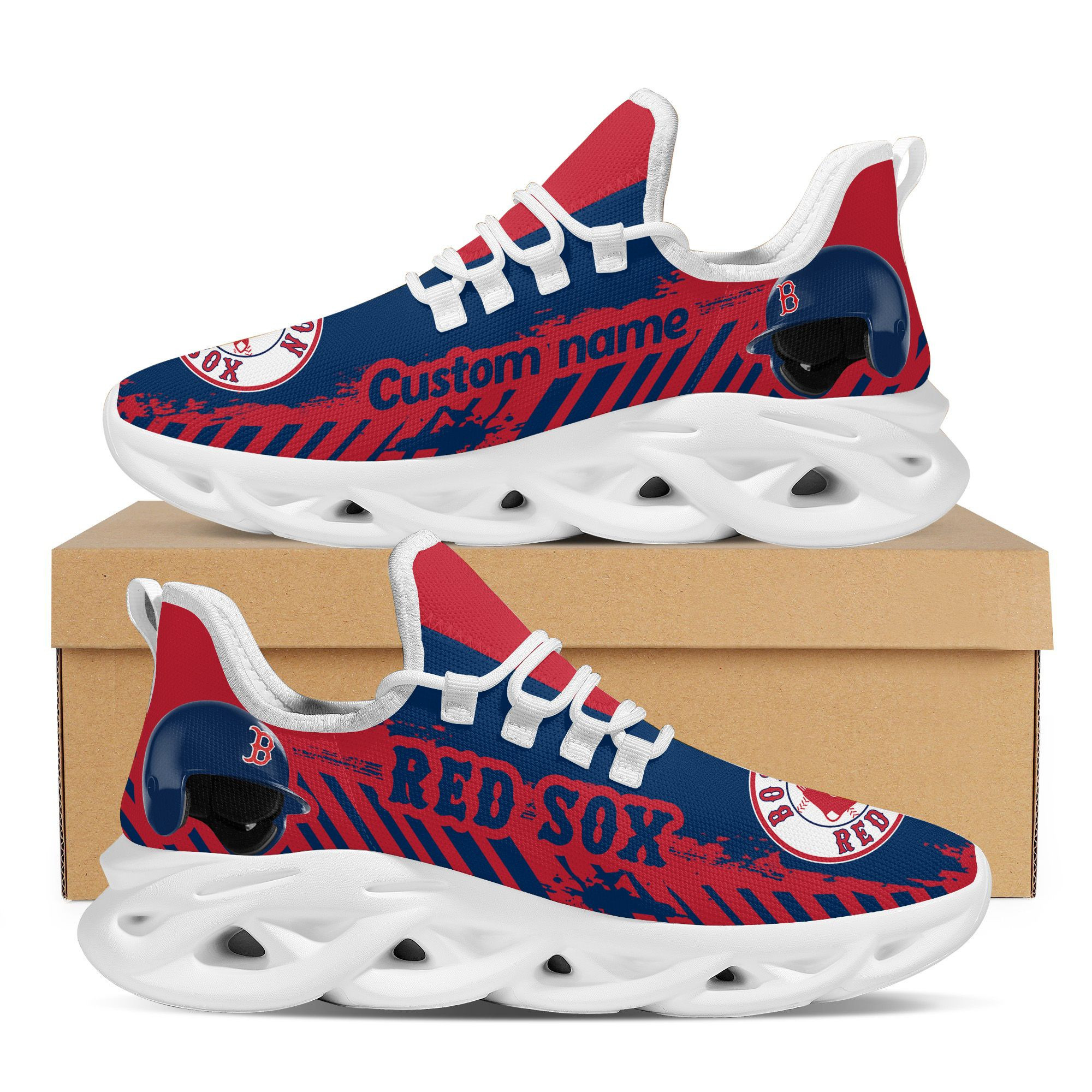 Boston Red Sox Baseball Team Helmet Custom Name Personalized And Max Soul Sneakers Shoes - Famjoys Boston Red Sox Baseball Team Helmet Custom Name Personalized And Max Soul Sneakers Shoes - Famjoys