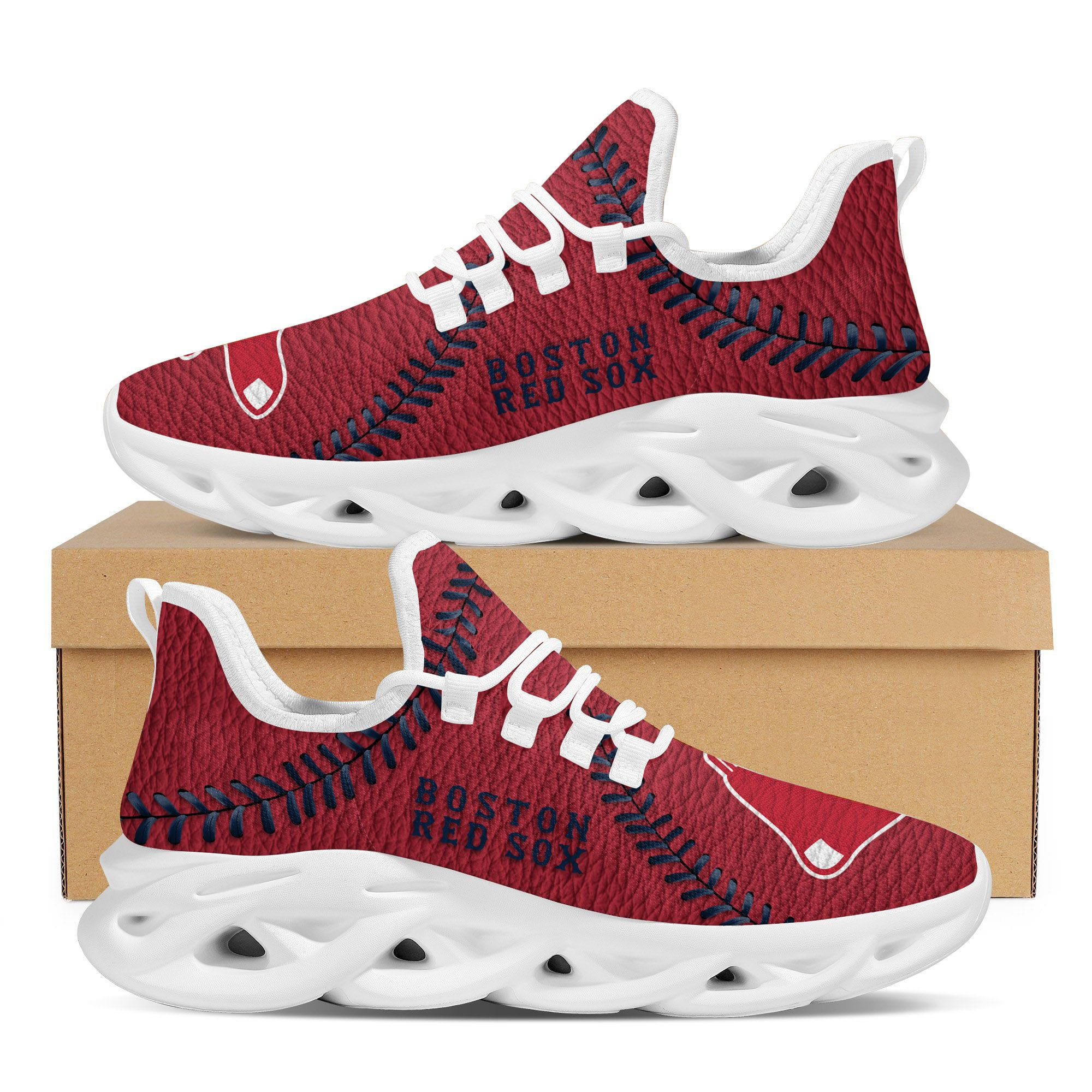Boston Red Sox  Baseball Teams Leather Surface Design Trending Max Soul Clunky Sneaker