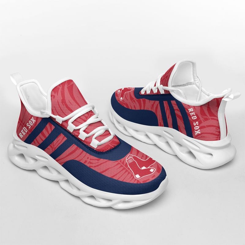 Boston Red Sox Leaf and Stripe Pattern Men's and Women's Max Soul Shoes NLA61236 - Famjoys Boston Red Sox Leaf and Stripe Pattern Men's and Women's Max Soul Shoes NLA61236 - Famjoys