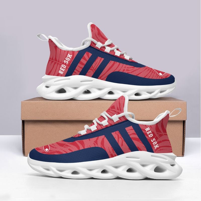 Boston Red Sox Leaf and Stripe Pattern Men's and Women's Max Soul Shoes NLA61236 - Famjoys Boston Red Sox Leaf and Stripe Pattern Men's and Women's Max Soul Shoes NLA61236 - Famjoys
