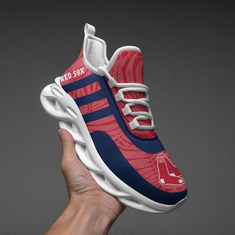 Boston Red Sox Leaf and Stripe Pattern Men's and Women's Max Soul Shoes NLA61236 - Famjoys Boston Red Sox Leaf and Stripe Pattern Men's and Women's Max Soul Shoes NLA61236 - Famjoys