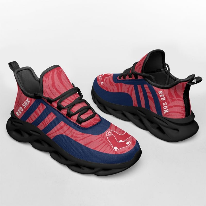 Boston Red Sox Leaf and Stripe Pattern Men's and Women's Max Soul Shoes NLA61236 - Famjoys Boston Red Sox Leaf and Stripe Pattern Men's and Women's Max Soul Shoes NLA61236 - Famjoys
