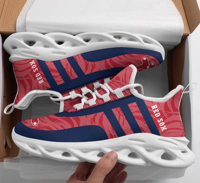 Boston Red Sox Leaf and Stripe Pattern Men's and Women's Max Soul Shoes NLA61236 - Famjoys Boston Red Sox Leaf and Stripe Pattern Men's and Women's Max Soul Shoes NLA61236 - Famjoys