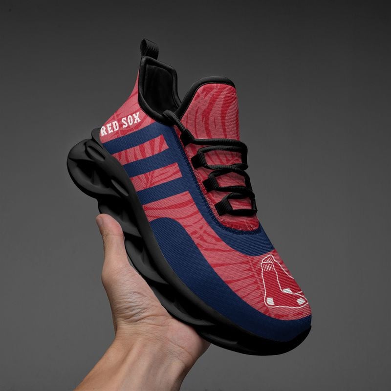 Boston Red Sox Leaf and Stripe Pattern Men's and Women's Max Soul Shoes NLA61236 - Famjoys Boston Red Sox Leaf and Stripe Pattern Men's and Women's Max Soul Shoes NLA61236 - Famjoys