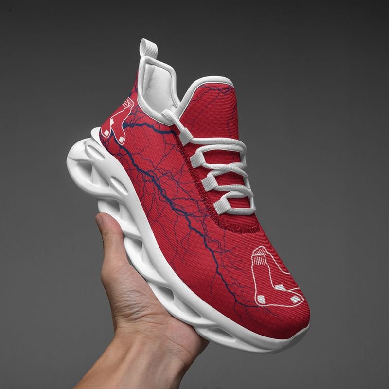 Boston Red Sox Lightning Pattern Max Soul Shoes NEW020536 - Famjoys Boston Red Sox Lightning Pattern Max Soul Shoes NEW020536 - Famjoys