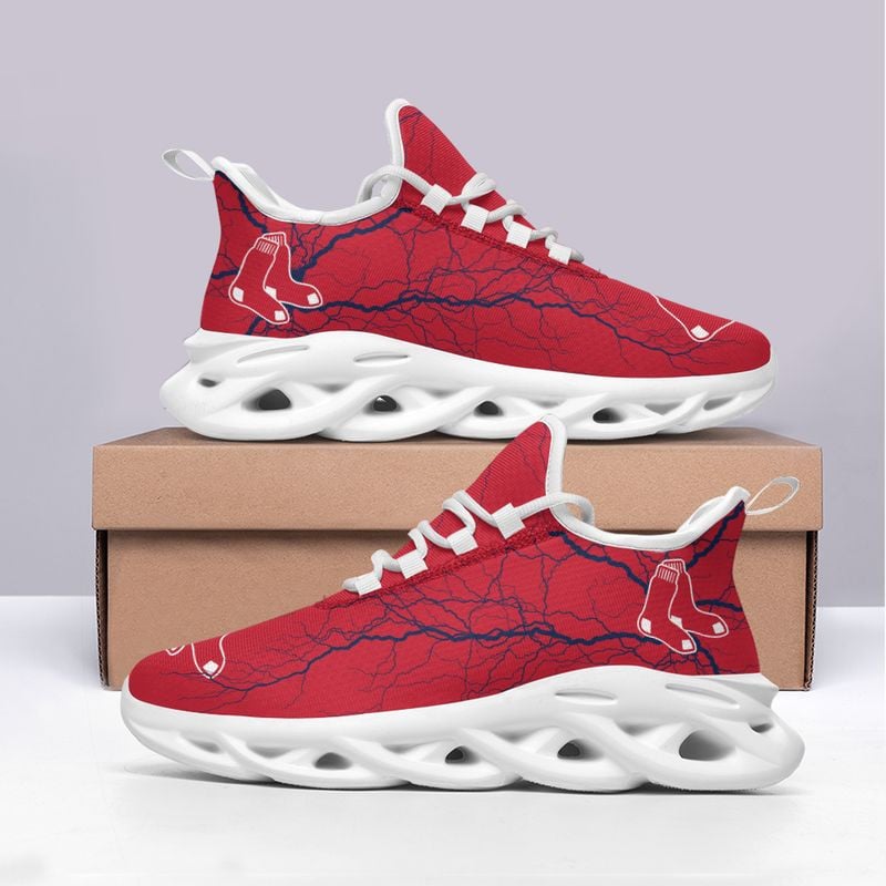 Boston Red Sox Lightning Pattern Max Soul Shoes NEW020536 - Famjoys Boston Red Sox Lightning Pattern Max Soul Shoes NEW020536 - Famjoys