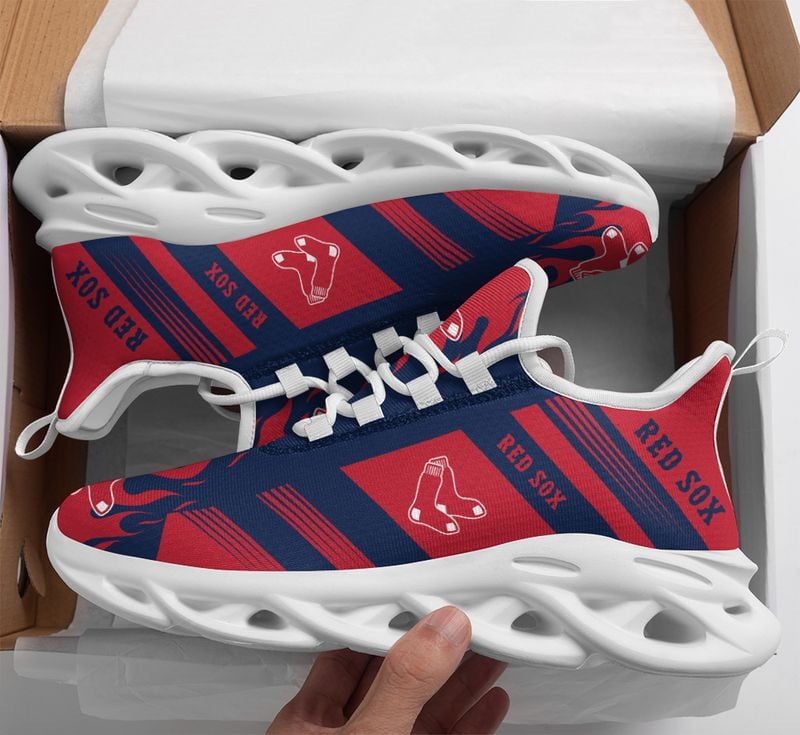 Boston Red Sox Stripe and Fire Pattern Max Soul Shoes NEW019636 - Famjoys Boston Red Sox Stripe and Fire Pattern Max Soul Shoes NEW019636 - Famjoys