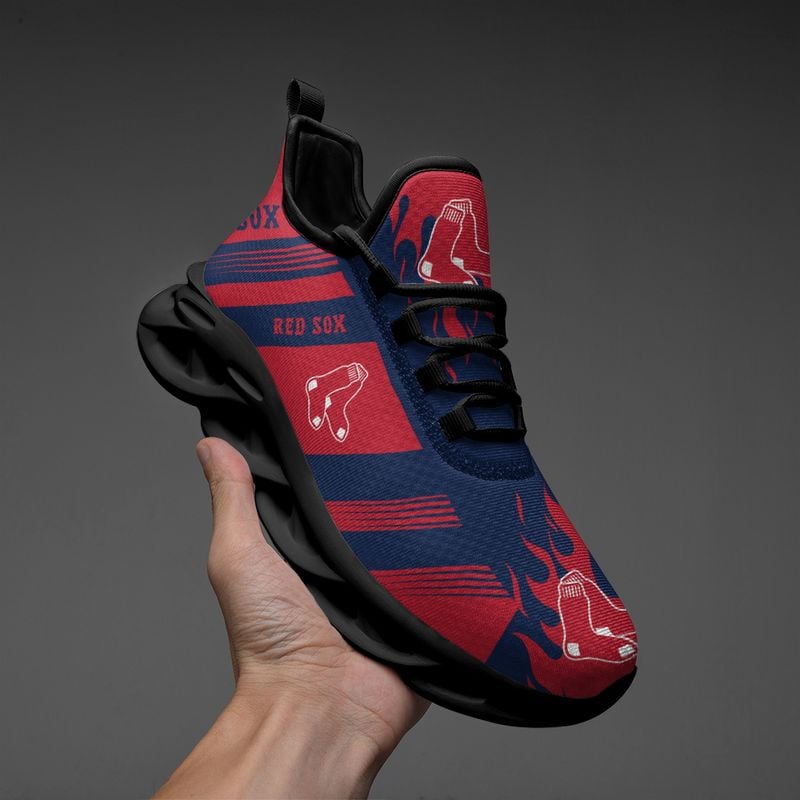 Boston Red Sox Stripe and Fire Pattern Max Soul Shoes NEW019636 - Famjoys Boston Red Sox Stripe and Fire Pattern Max Soul Shoes NEW019636 - Famjoys