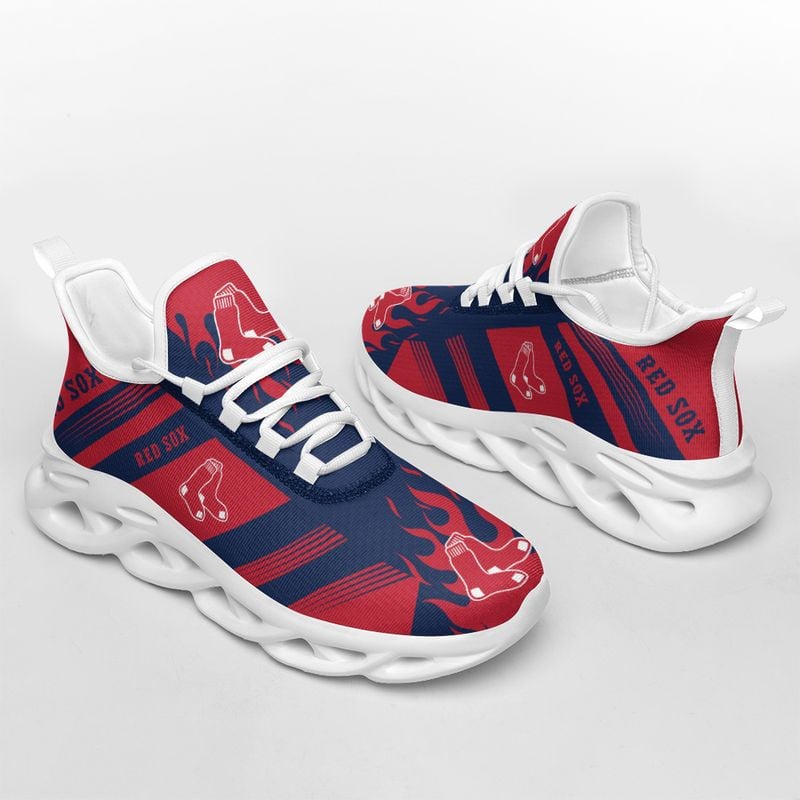 Boston Red Sox Stripe and Fire Pattern Max Soul Shoes NEW019636 - Famjoys Boston Red Sox Stripe and Fire Pattern Max Soul Shoes NEW019636 - Famjoys