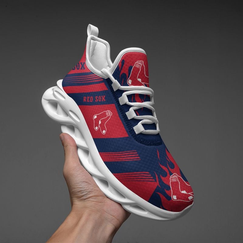 Boston Red Sox Stripe and Fire Pattern Max Soul Shoes NEW019636 - Famjoys Boston Red Sox Stripe and Fire Pattern Max Soul Shoes NEW019636 - Famjoys