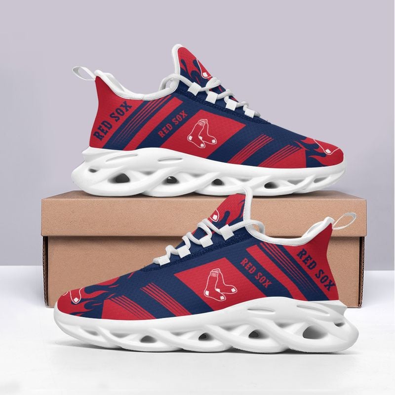 Boston Red Sox Stripe and Fire Pattern Max Soul Shoes NEW019636 - Famjoys Boston Red Sox Stripe and Fire Pattern Max Soul Shoes NEW019636 - Famjoys