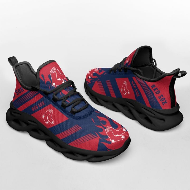 Boston Red Sox Stripe and Fire Pattern Max Soul Shoes NEW019636 - Famjoys Boston Red Sox Stripe and Fire Pattern Max Soul Shoes NEW019636 - Famjoys
