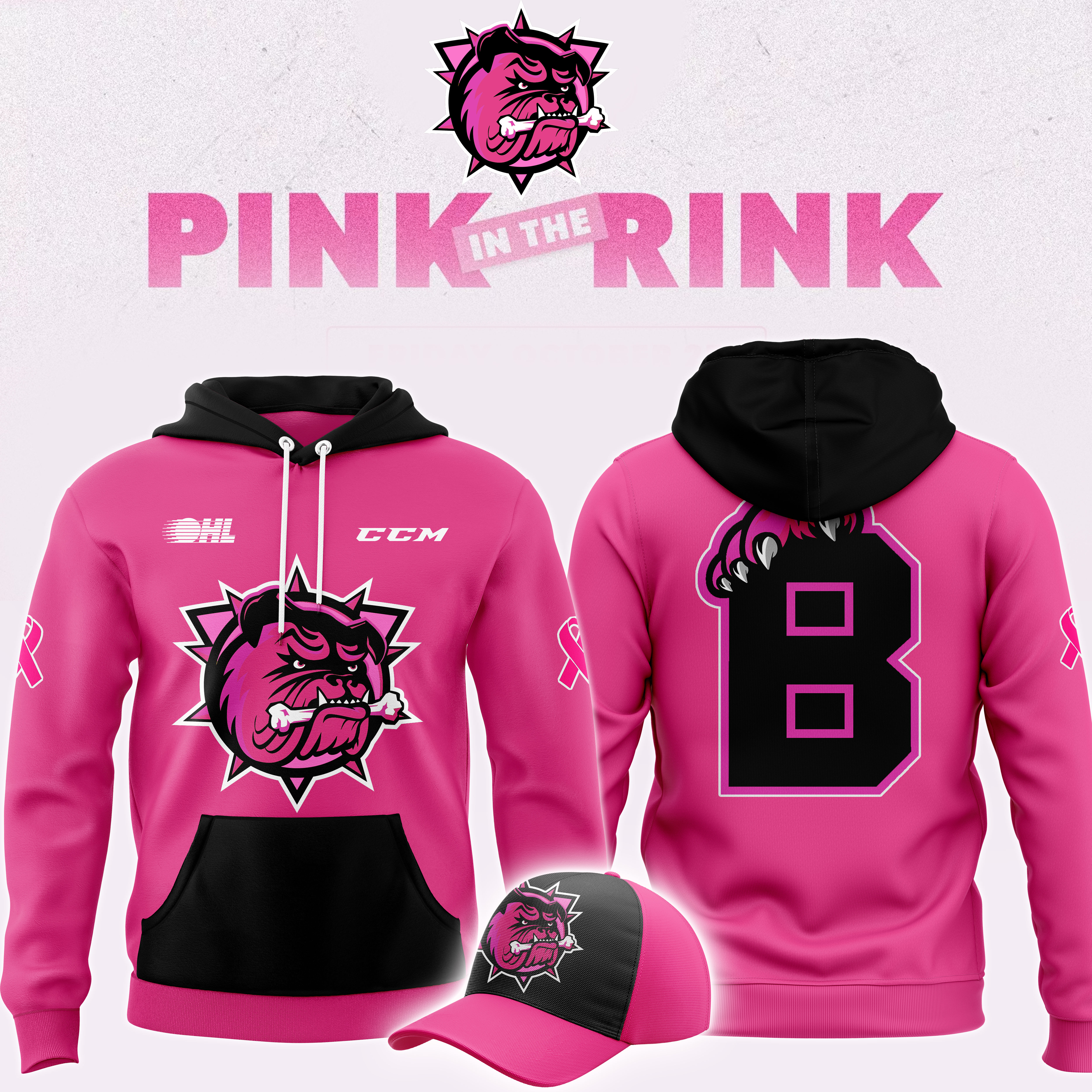 BrantFord Bulldogs x Pink in the Rink Night Pullover Hoodie - Famjoys BrantFord Bulldogs x Pink in the Rink Night Pullover Hoodie - Famjoys