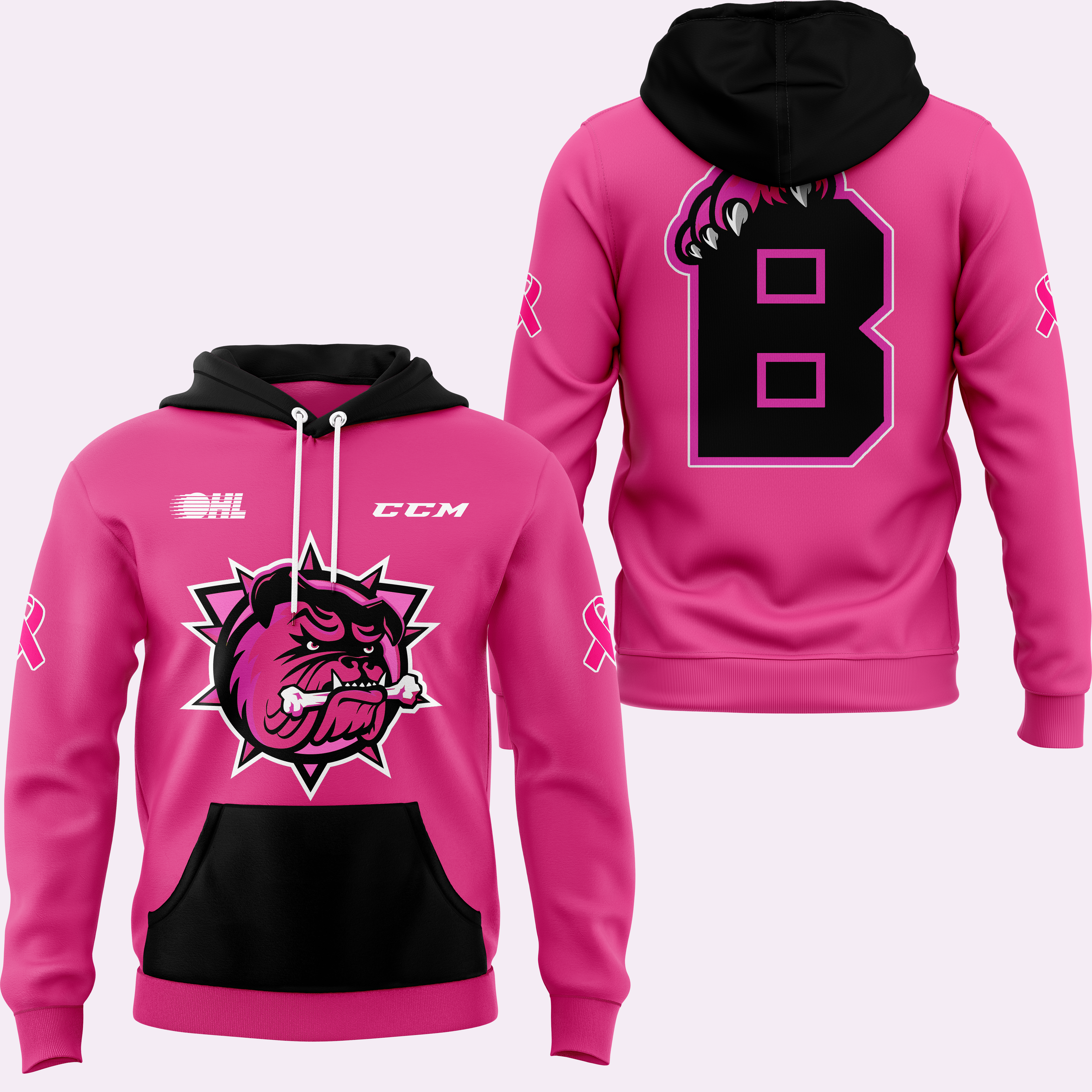 BrantFord Bulldogs x Pink in the Rink Night Pullover Hoodie - Famjoys BrantFord Bulldogs x Pink in the Rink Night Pullover Hoodie - Famjoys