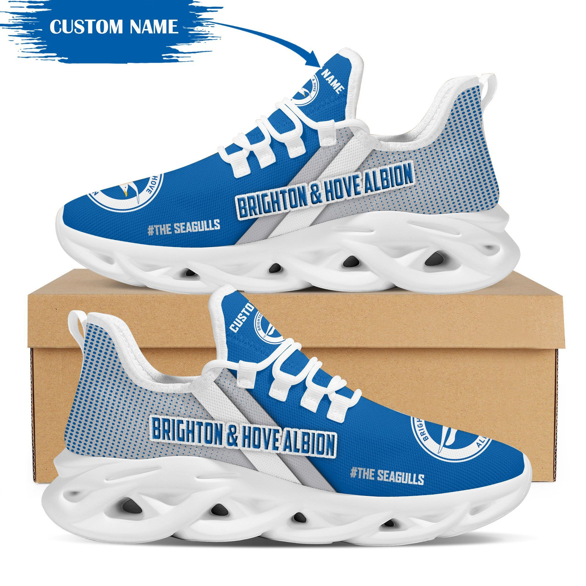 Brighton & Hove Albion Custom Personalized Max Soul Sneakers Shoes NHA - Famjoys Brighton & Hove Albion Custom Personalized Max Soul Sneakers Shoes NHA - Famjoys