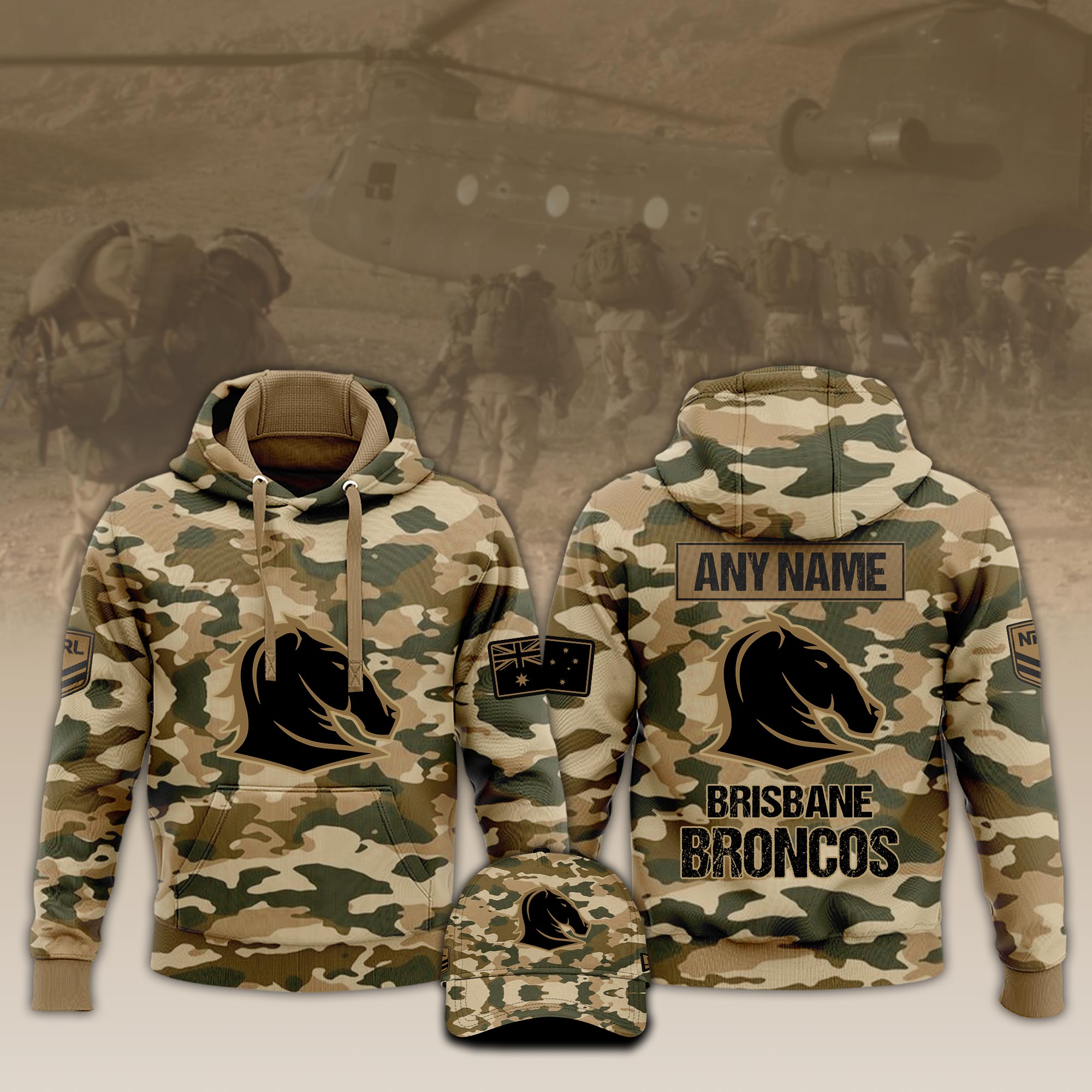 Brisbane Broncos ARMY Hoodie - Famjoys Brisbane Broncos ARMY Hoodie - Famjoys