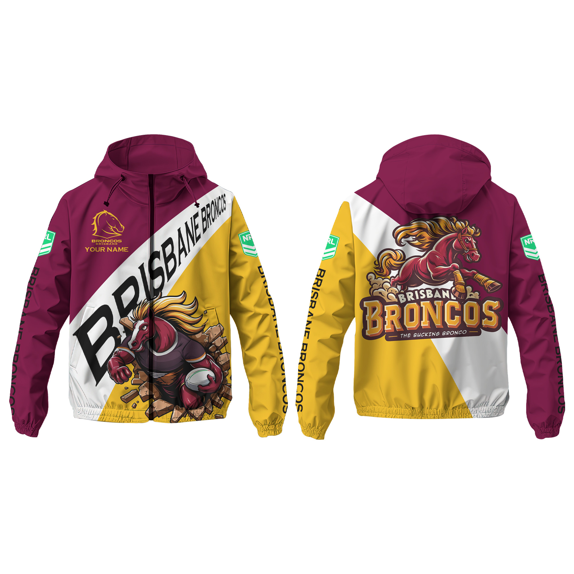 Brisbane Broncos Personalized Hooded Wind Jacket – Edition - Famjoys Brisbane Broncos Personalized Hooded Wind Jacket – Edition - Famjoys