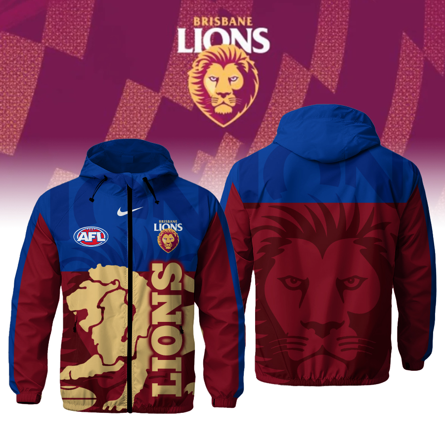 Brisbane Lions AFL Hooded Wind Jacket Fashions s - Famjoys Brisbane Lions AFL Hooded Wind Jacket Fashions s - Famjoys