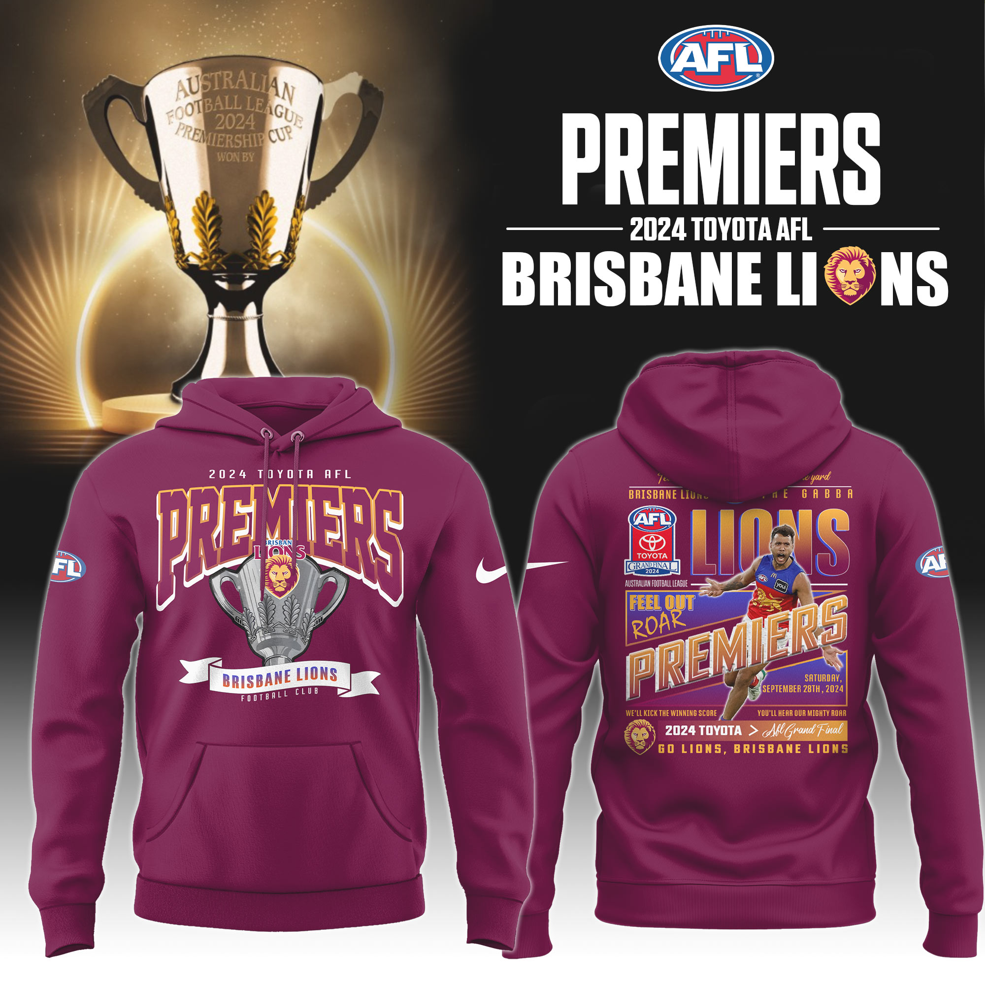 Brisbane Lions Premiers Hoodie Version 1 - Famjoys Brisbane Lions Premiers Hoodie Version 1 - Famjoys