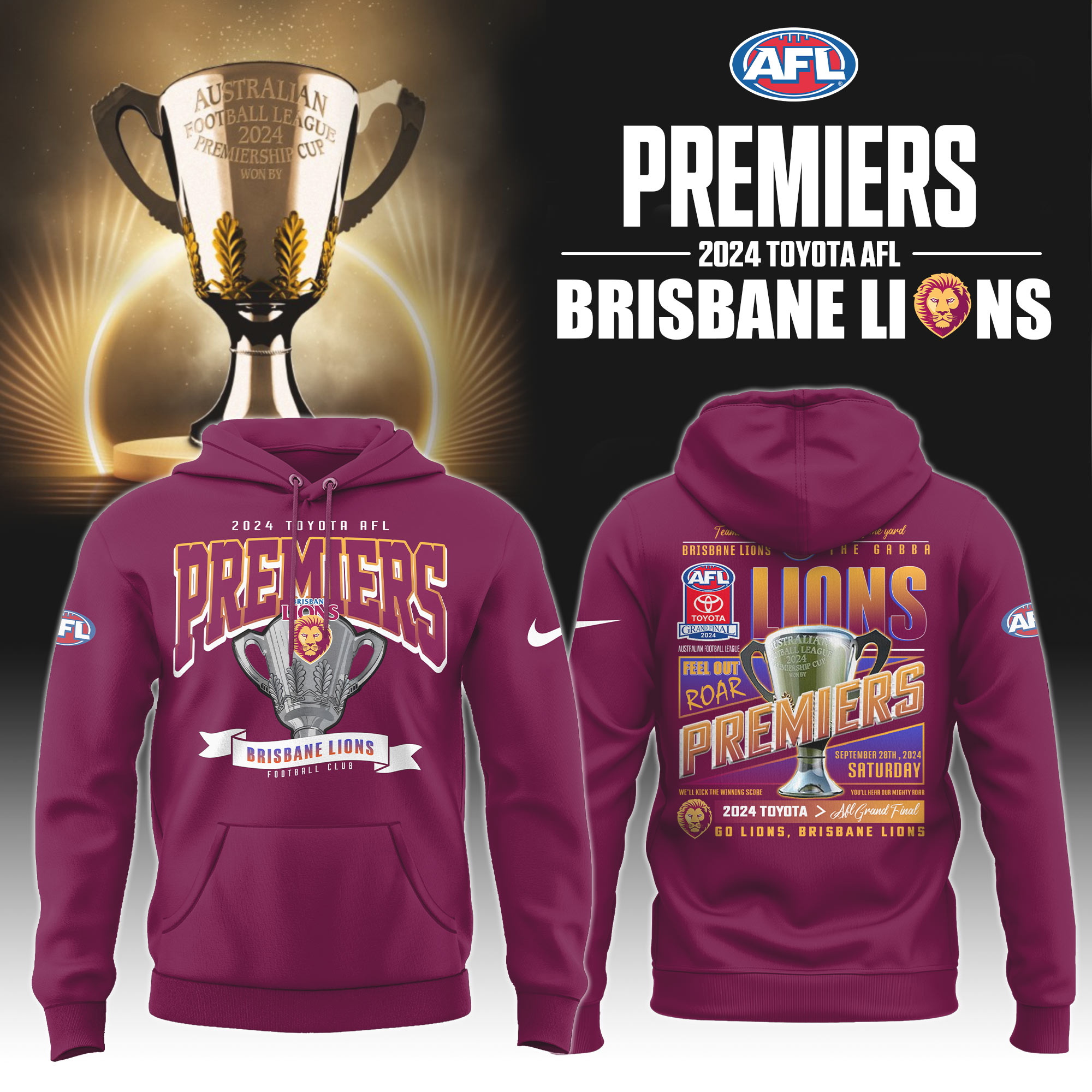 Brisbane Lions Premiers Hoodie Version 3 - Famjoys Brisbane Lions Premiers Hoodie Version 3 - Famjoys