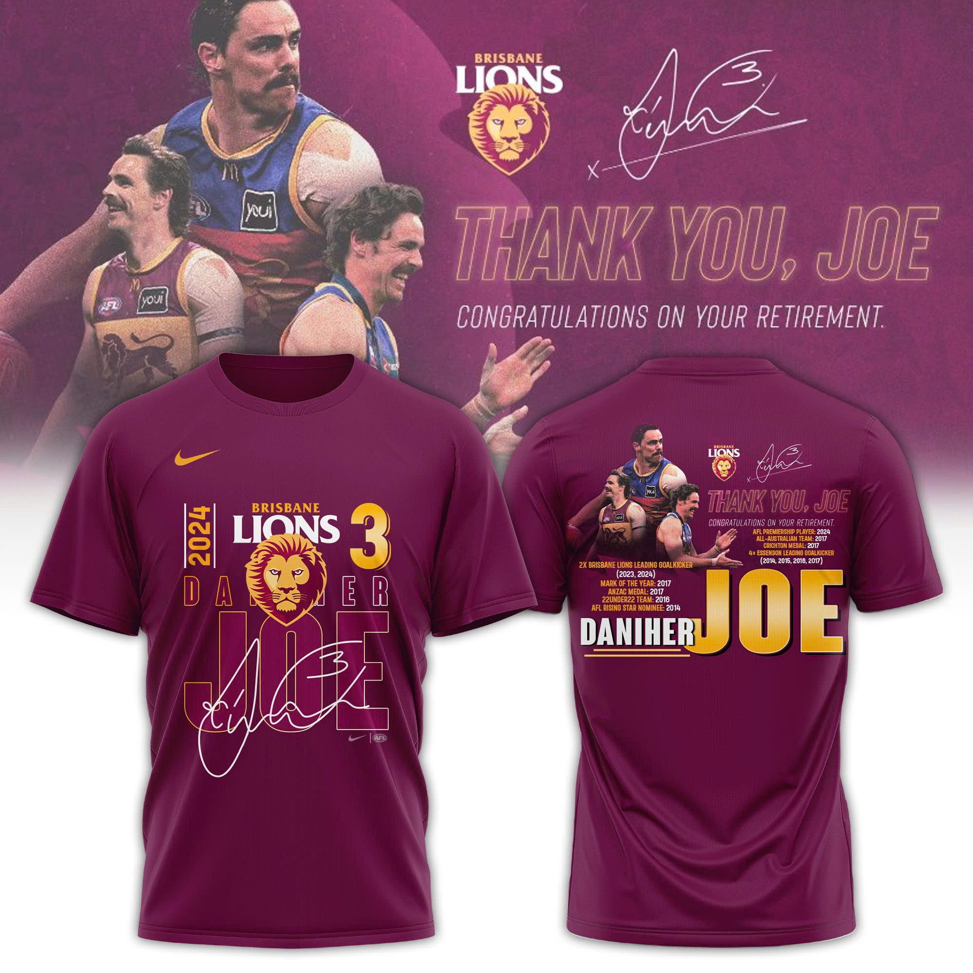 Brisbane Lions Thank You Joe Shirt - Famjoys Brisbane Lions Thank You Joe Shirt - Famjoys