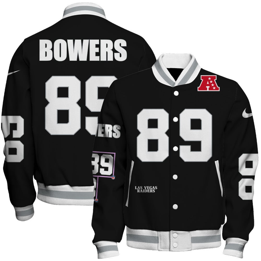 Brock Bowers #89 Las Vegas Raiders National Football League Unisex Varsity Jacket - Famjoys Brock Bowers #89 Las Vegas Raiders National Football League Unisex Varsity Jacket - Famjoys