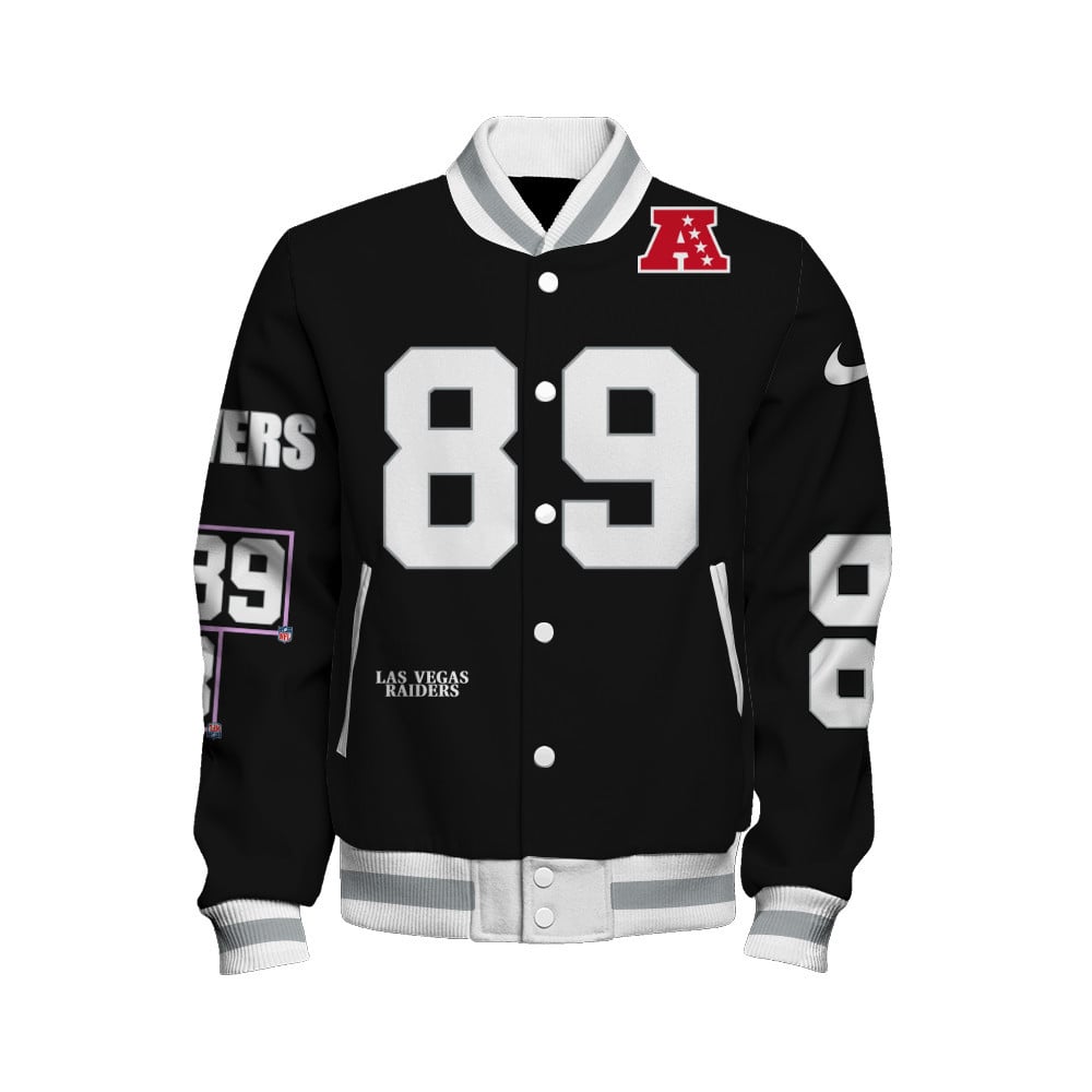 Brock Bowers #89 Las Vegas Raiders National Football League Unisex Varsity Jacket - Famjoys Brock Bowers #89 Las Vegas Raiders National Football League Unisex Varsity Jacket - Famjoys