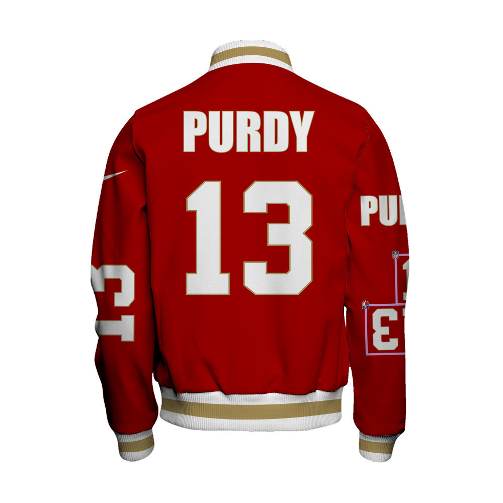 Brock Purdy #13 San Francisco 49ers National Football League Unisex Varsity Jacket - Famjoys Brock Purdy #13 San Francisco 49ers National Football League Unisex Varsity Jacket - Famjoys