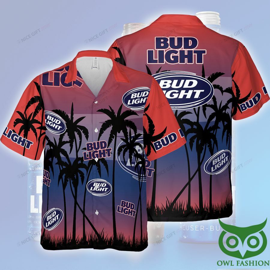 Bud Light Gradient Blue And Red Hawaiian Shirt - Famjoys Bud Light Gradient Blue And Red Hawaiian Shirt - Famjoys