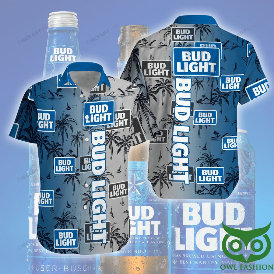 Bud Light Gradient Gray And Blue Hawaiian Shirt - Famjoys Bud Light Gradient Gray And Blue Hawaiian Shirt - Famjoys
