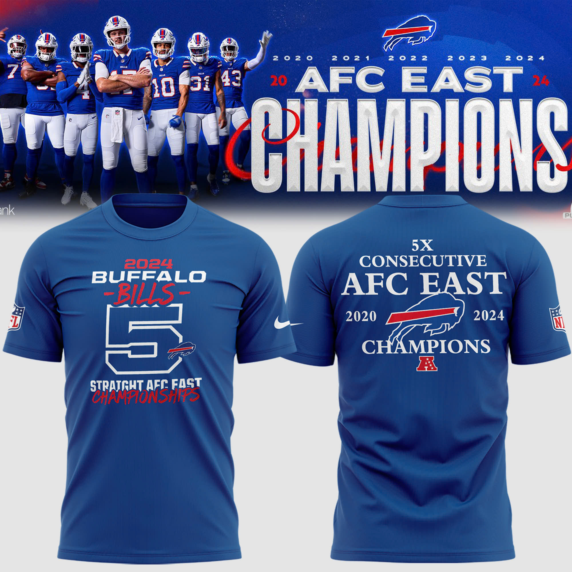 Buffalo Bills 5 Straight AFC East Division Champions Premium Tee - Famjoys Buffalo Bills 5 Straight AFC East Division Champions Premium Tee - Famjoys