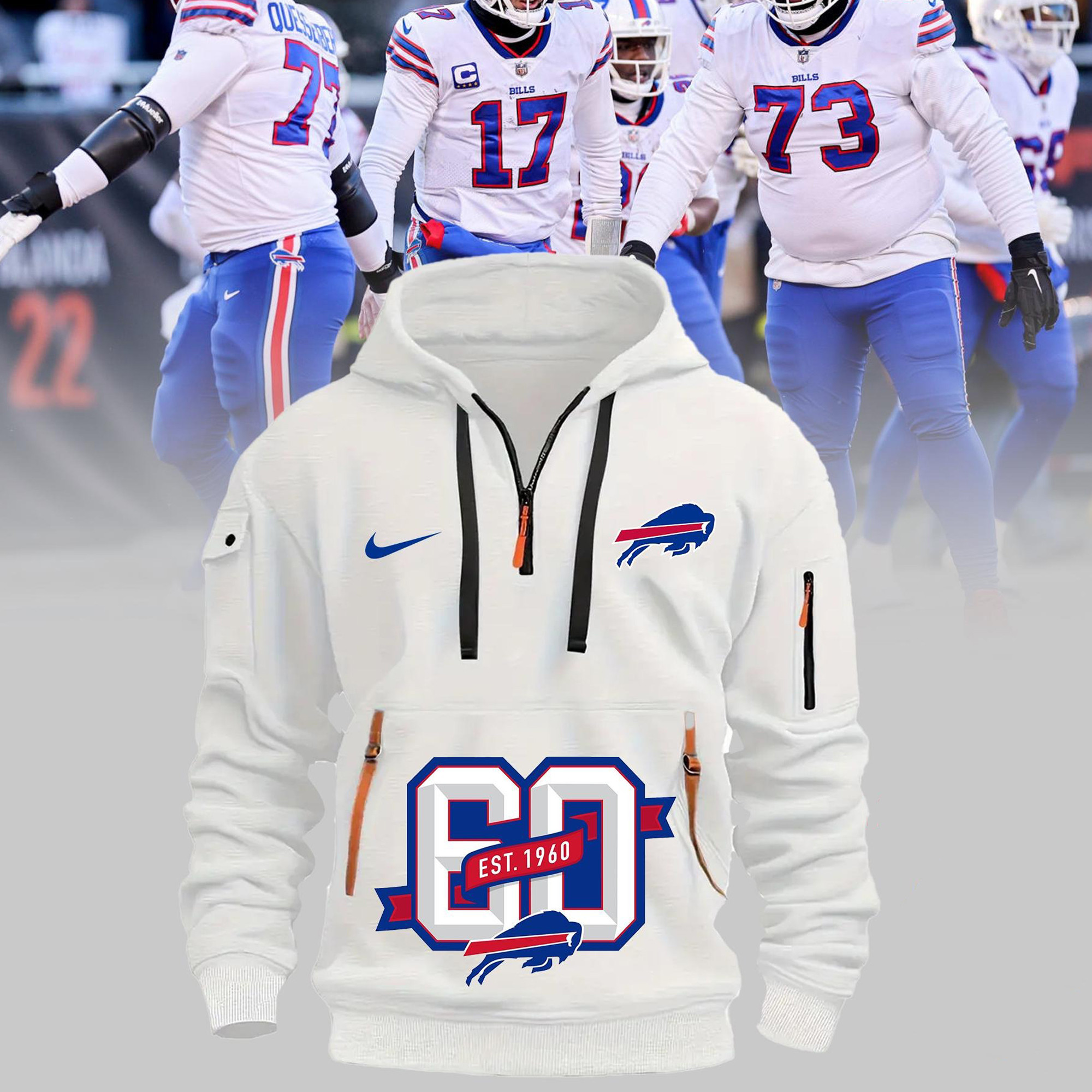 Buffalo Bills 60 Quarter Half Zip Hoodie Go Bills Football Fan Merch Clothing Gifts - Famjoys Buffalo Bills 60 Quarter Half Zip Hoodie Go Bills Football Fan Merch Clothing Gifts - Famjoys