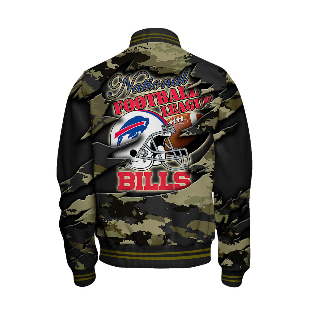 Buffalo Bills Black Camo Pattern National Football League Varsity Jacket - Famjoys Buffalo Bills Black Camo Pattern National Football League Varsity Jacket - Famjoys