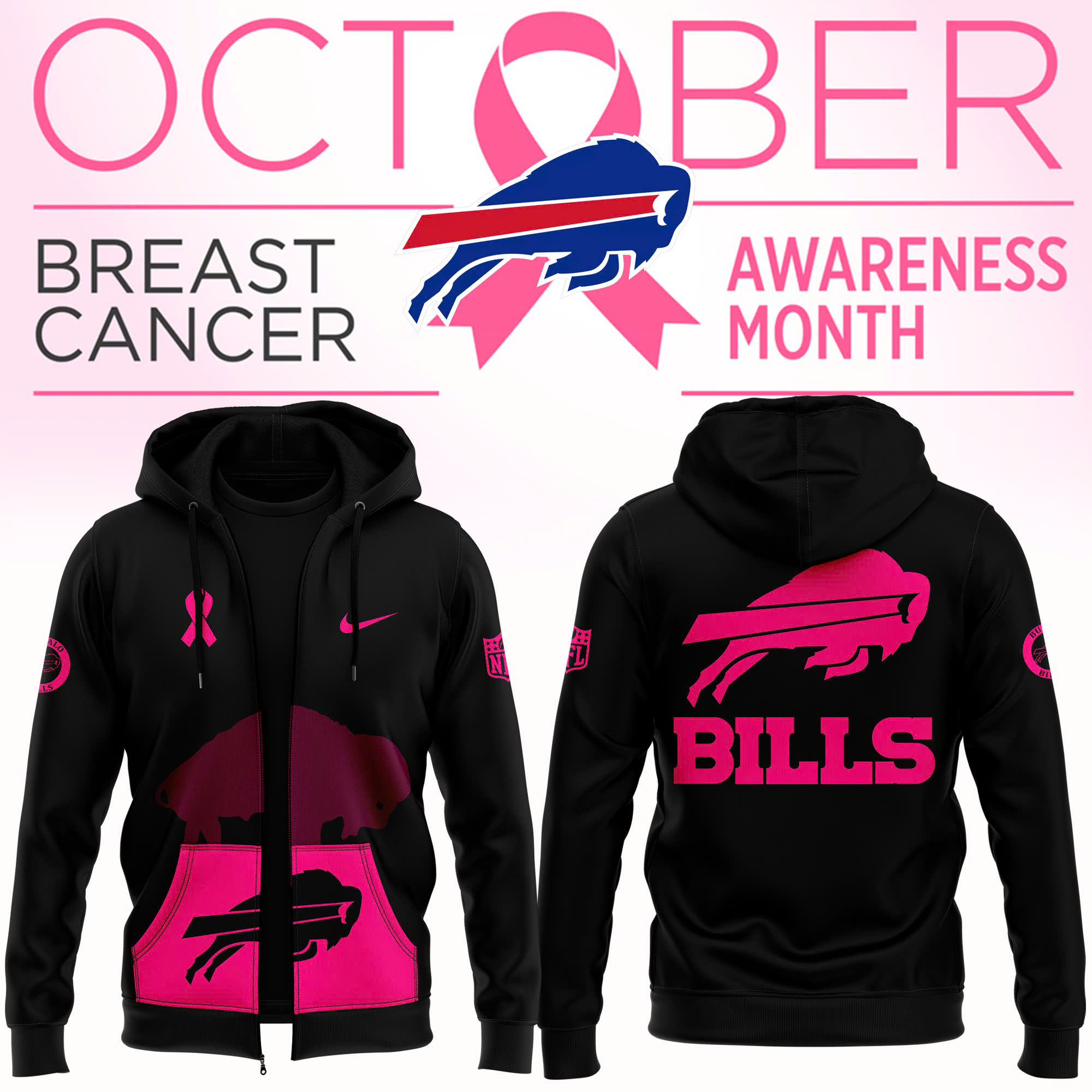 Buffalo Bills Crucial Catch Club Pullover Zip Hoodie - Famjoys Buffalo Bills Crucial Catch Club Pullover Zip Hoodie - Famjoys