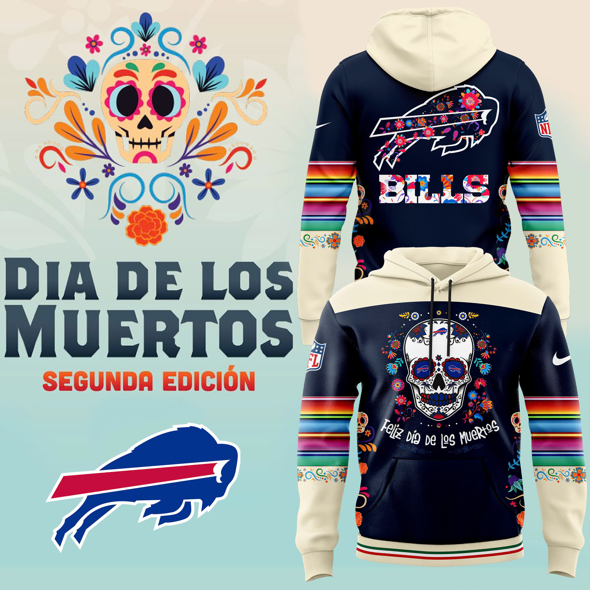 Buffalo Bills Dia De Los Muertos Premium Pullover Hoodie - Famjoys Buffalo Bills Dia De Los Muertos Premium Pullover Hoodie - Famjoys