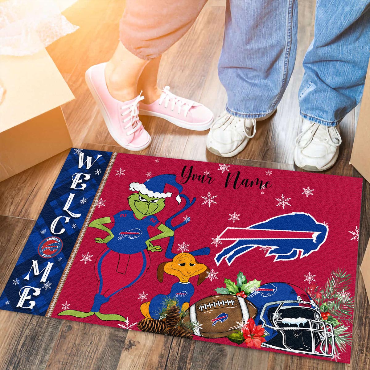 Buffalo Bills Grinch Christmas Welcome Football Doormat - Famjoys Buffalo Bills Grinch Christmas Welcome Football Doormat - Famjoys