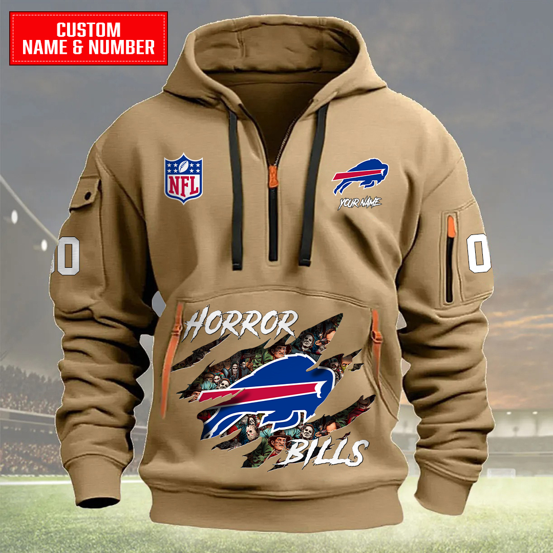 Buffalo Bills Halloween Horror Collection Personalize Quarter Zip Hoodie AZCAQZH000018 - Famjoys Buffalo Bills Halloween Horror Collection Personalize Quarter Zip Hoodie AZCAQZH000018 - Famjoys