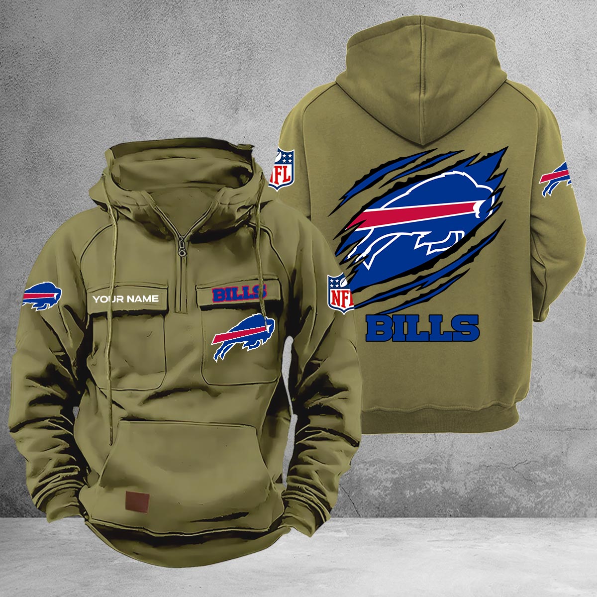 Buffalo Bills Multi-Pockets Zip-Up Hoodie - Famjoys Buffalo Bills Multi-Pockets Zip-Up Hoodie - Famjoys