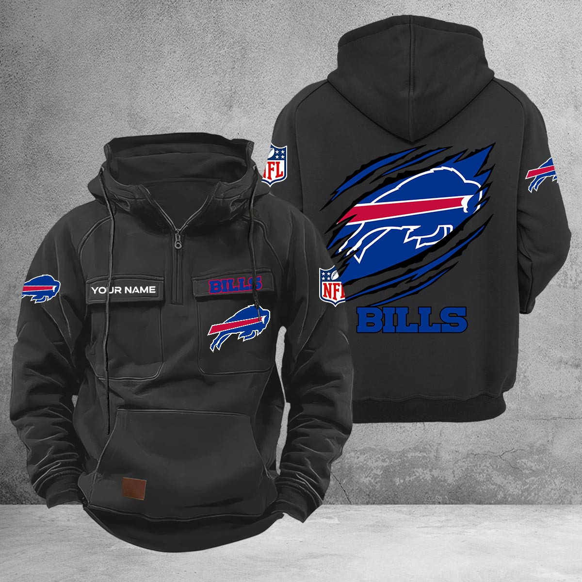 Buffalo Bills Multi-Pockets Zip-Up Hoodie - Famjoys Buffalo Bills Multi-Pockets Zip-Up Hoodie - Famjoys
