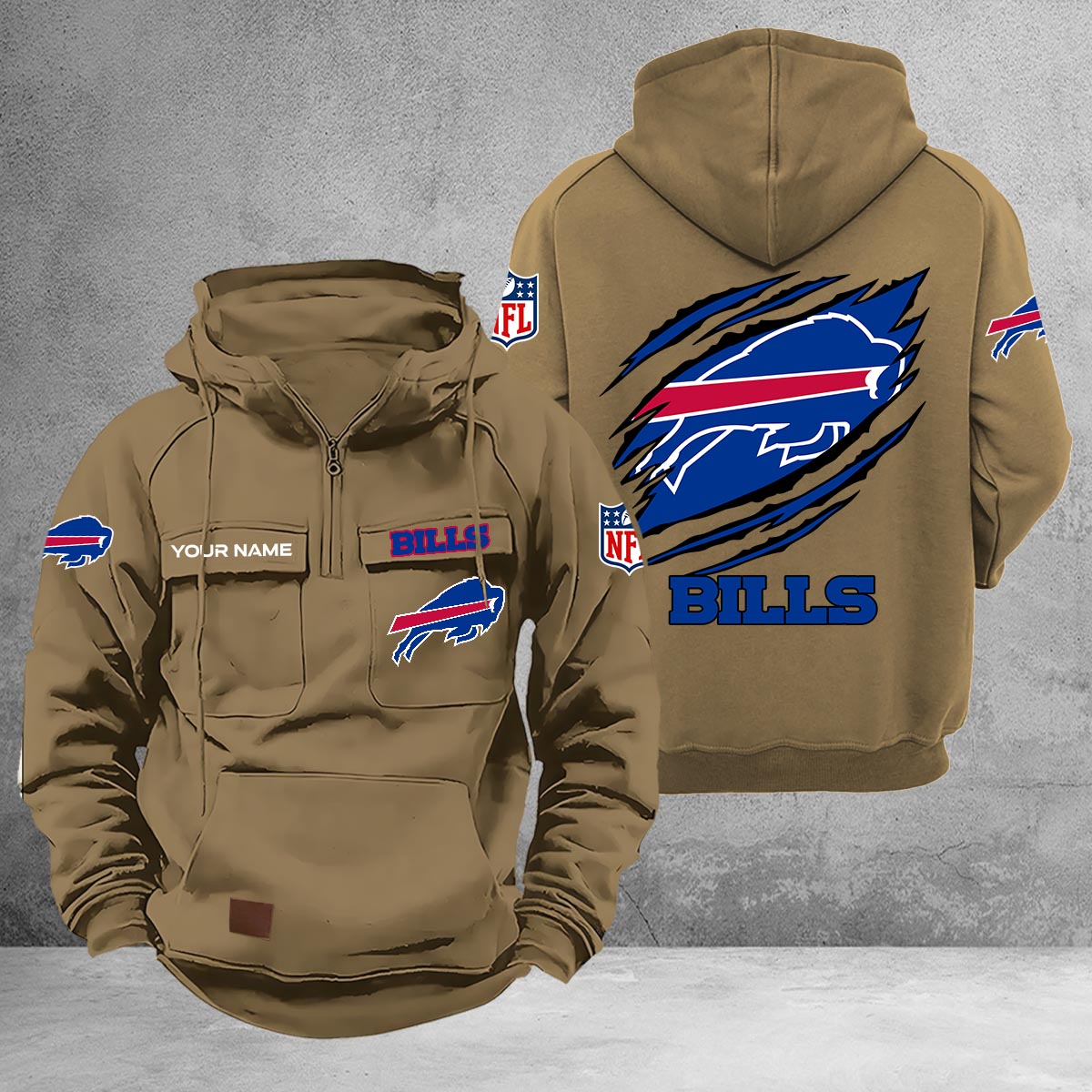 Buffalo Bills Multi-Pockets Zip-Up Hoodie - Famjoys Buffalo Bills Multi-Pockets Zip-Up Hoodie - Famjoys