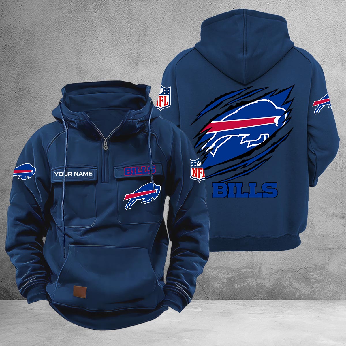 Buffalo Bills Multi-Pockets Zip-Up Hoodie - Famjoys Buffalo Bills Multi-Pockets Zip-Up Hoodie - Famjoys