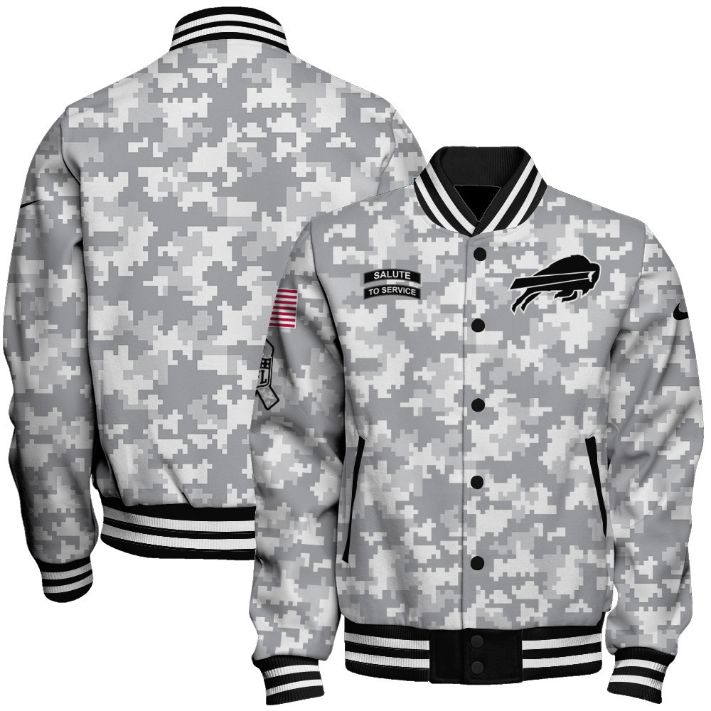 Buffalo Bills National Football League Arctic Camo Unisex Varsity Jacket - Famjoys Buffalo Bills National Football League Arctic Camo Unisex Varsity Jacket - Famjoys