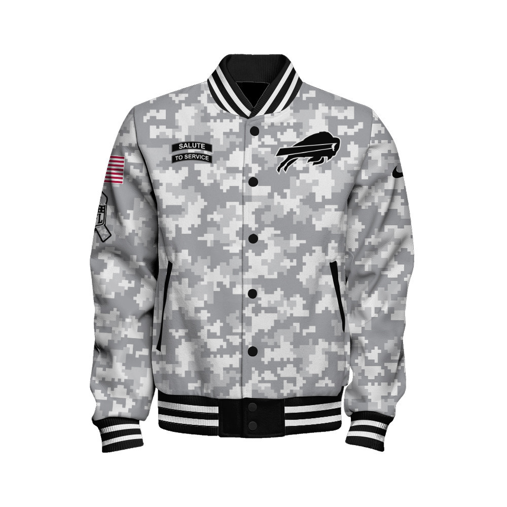 Buffalo Bills National Football League Arctic Camo Unisex Varsity Jacket - Famjoys Buffalo Bills National Football League Arctic Camo Unisex Varsity Jacket - Famjoys