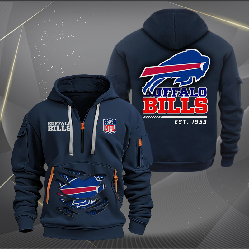 Buffalo Bills New Personalized Quarter Zip Hoodie AZBTQZH000098 - Famjoys Buffalo Bills New Personalized Quarter Zip Hoodie AZBTQZH000098 - Famjoys